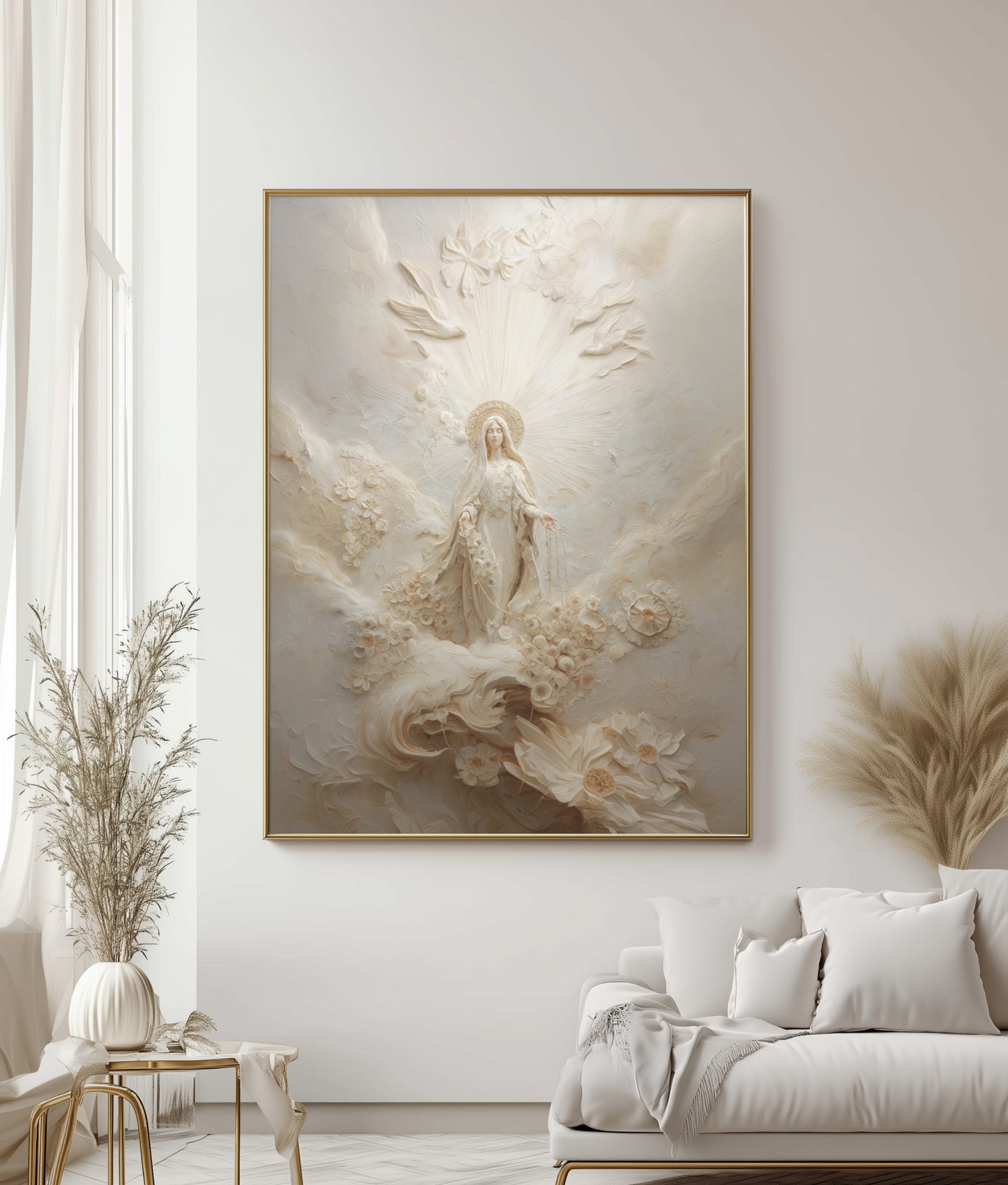 Retrato abstracto de la Virgen María en oro - Lienzo estirado