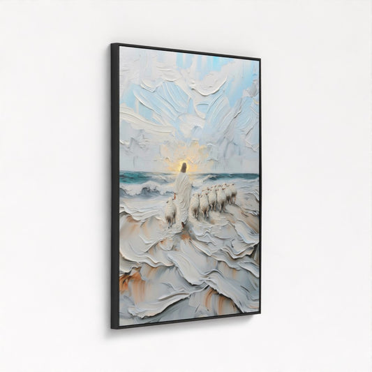 El pastor guía - Lienzo con marco flotante