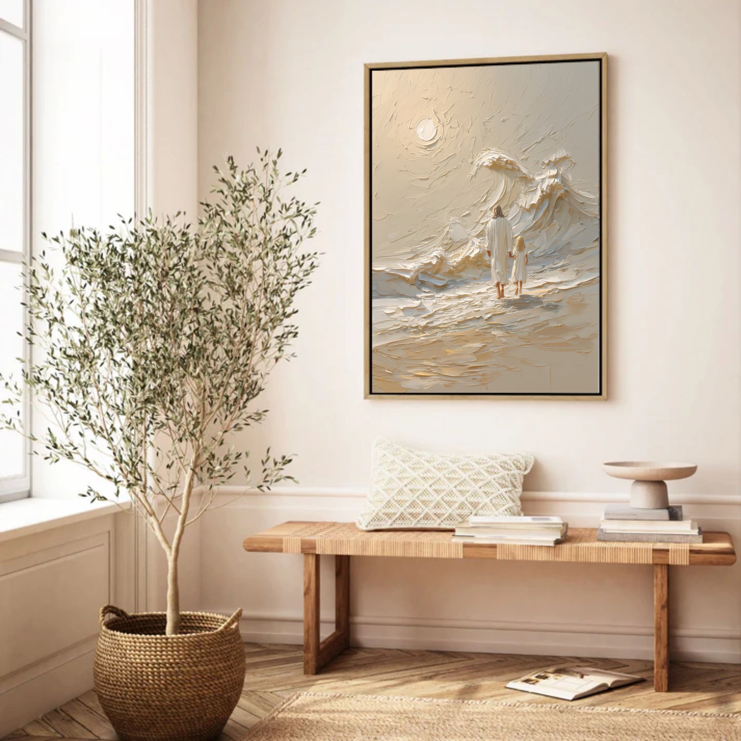 Hand in Hand with Jesus - Blonde Girl- Float Frame Canvas