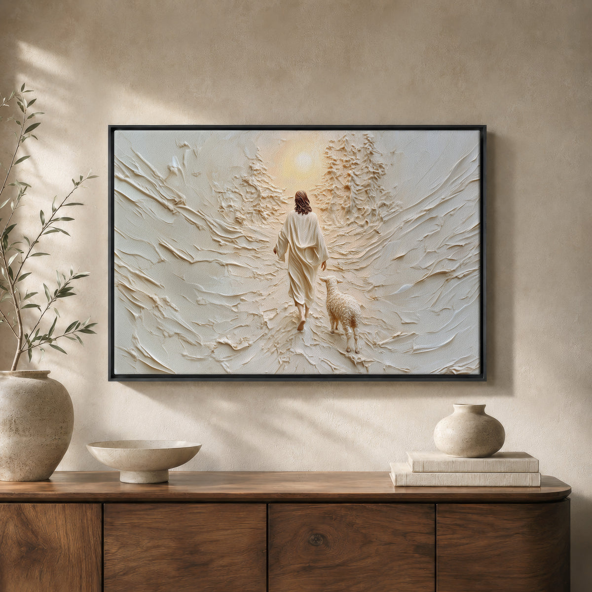 Jesus Leaves the 99 Landscape - Float Frame Canvas