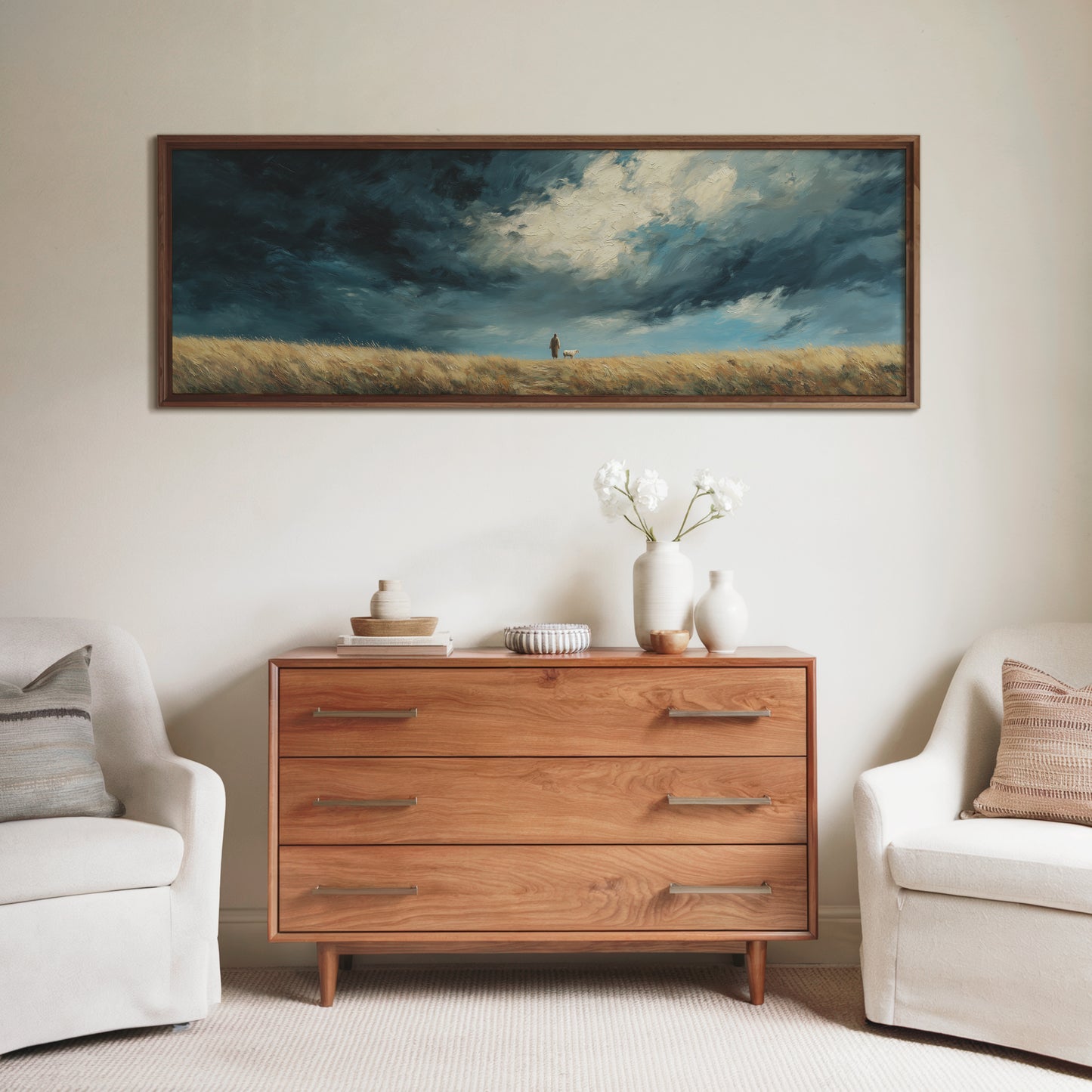 Jesus Leaves the 99 Scenic Depiction - Float Frame Canvas