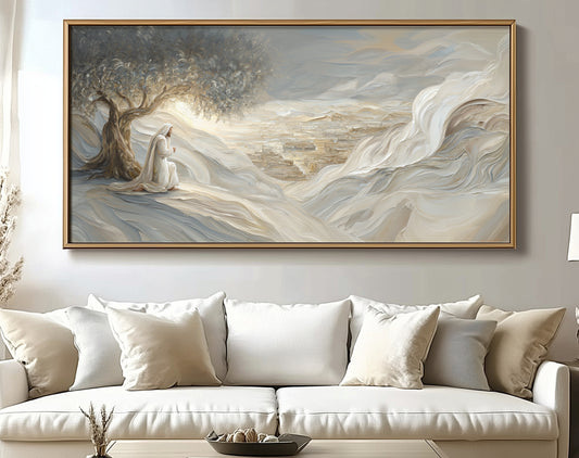 Jesús orando en el huerto - Lienzo con marco flotante