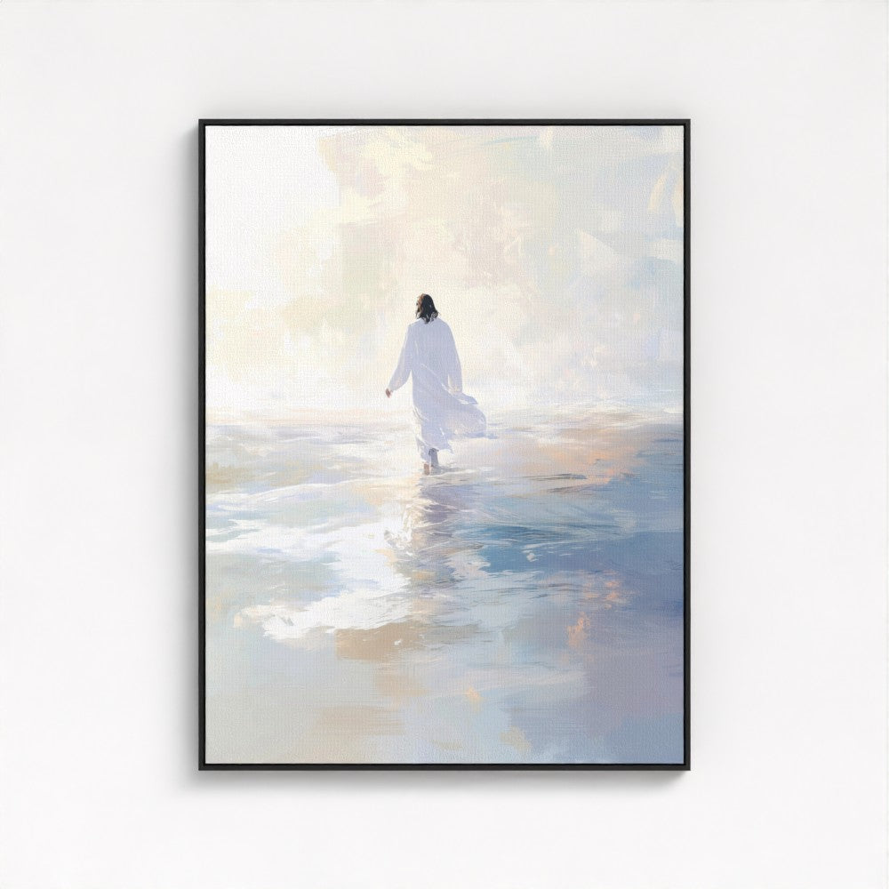 Jesus Walking on Water Blue - Float Frame Canvas