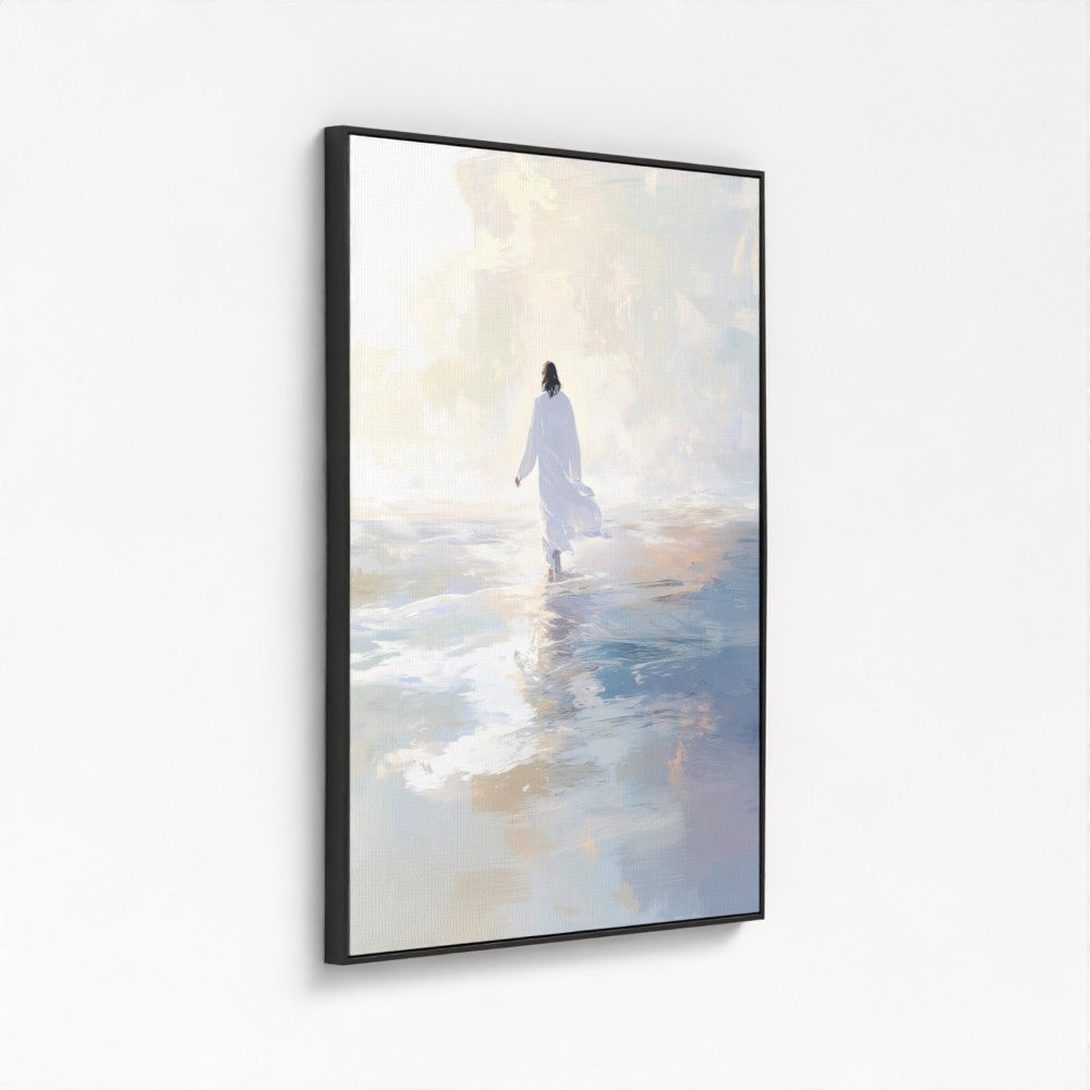 Jesus Walking on Water Blue - Float Frame Canvas