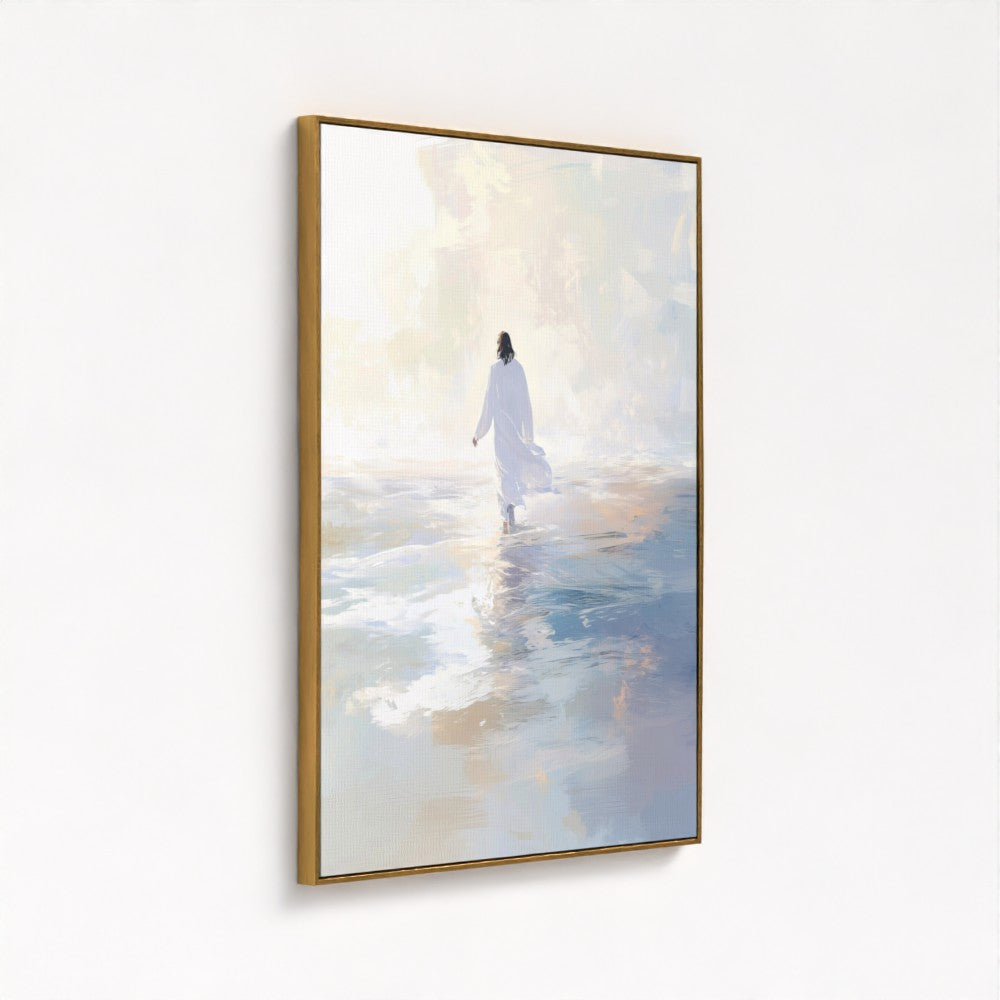 Jesus Walking on Water Blue - Float Frame Canvas