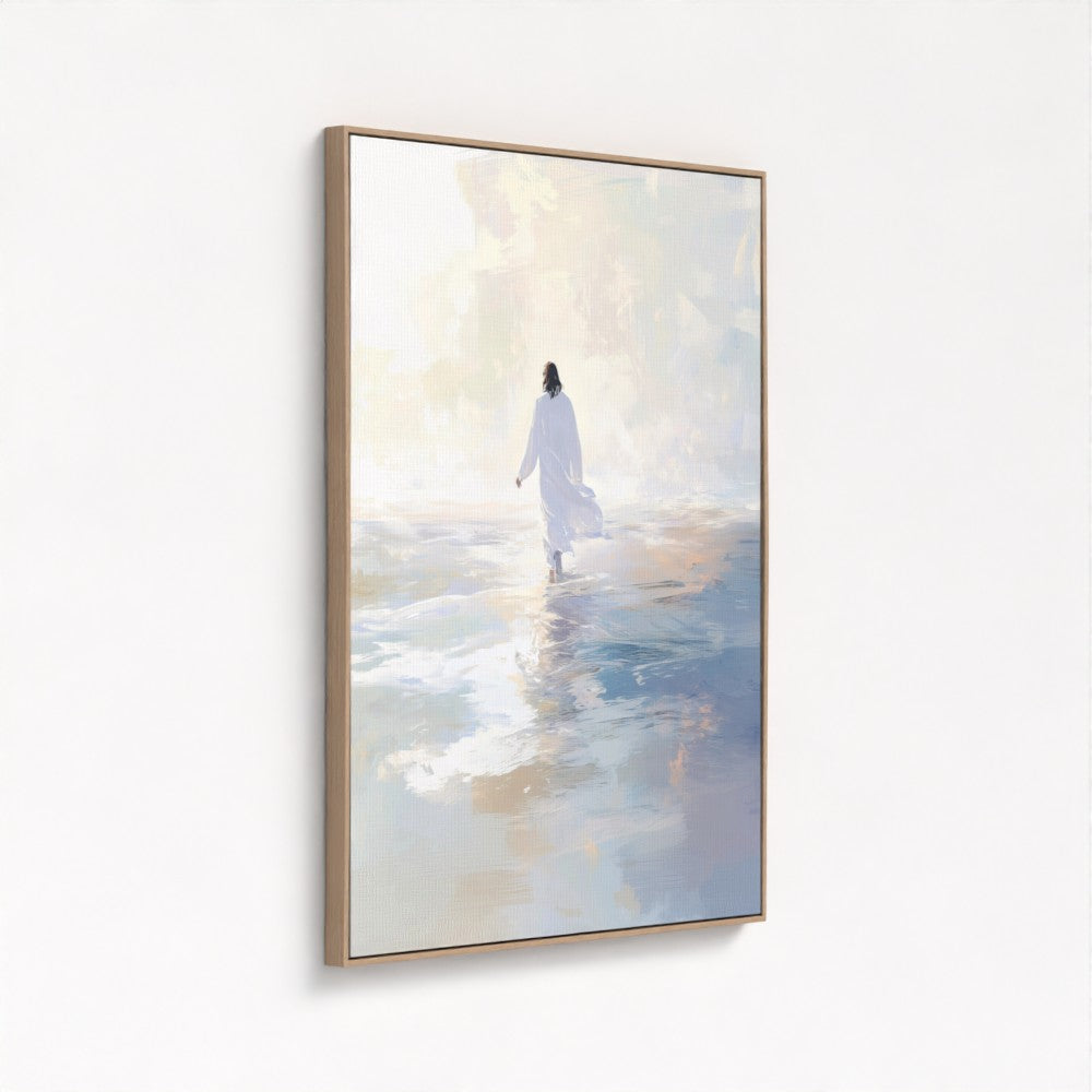 Jesus Walking on Water Blue - Float Frame Canvas