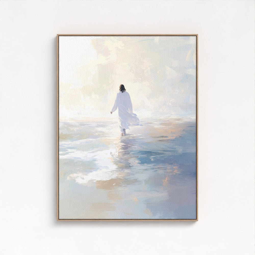 Jesus Walking on Water Blue - Float Frame Canvas