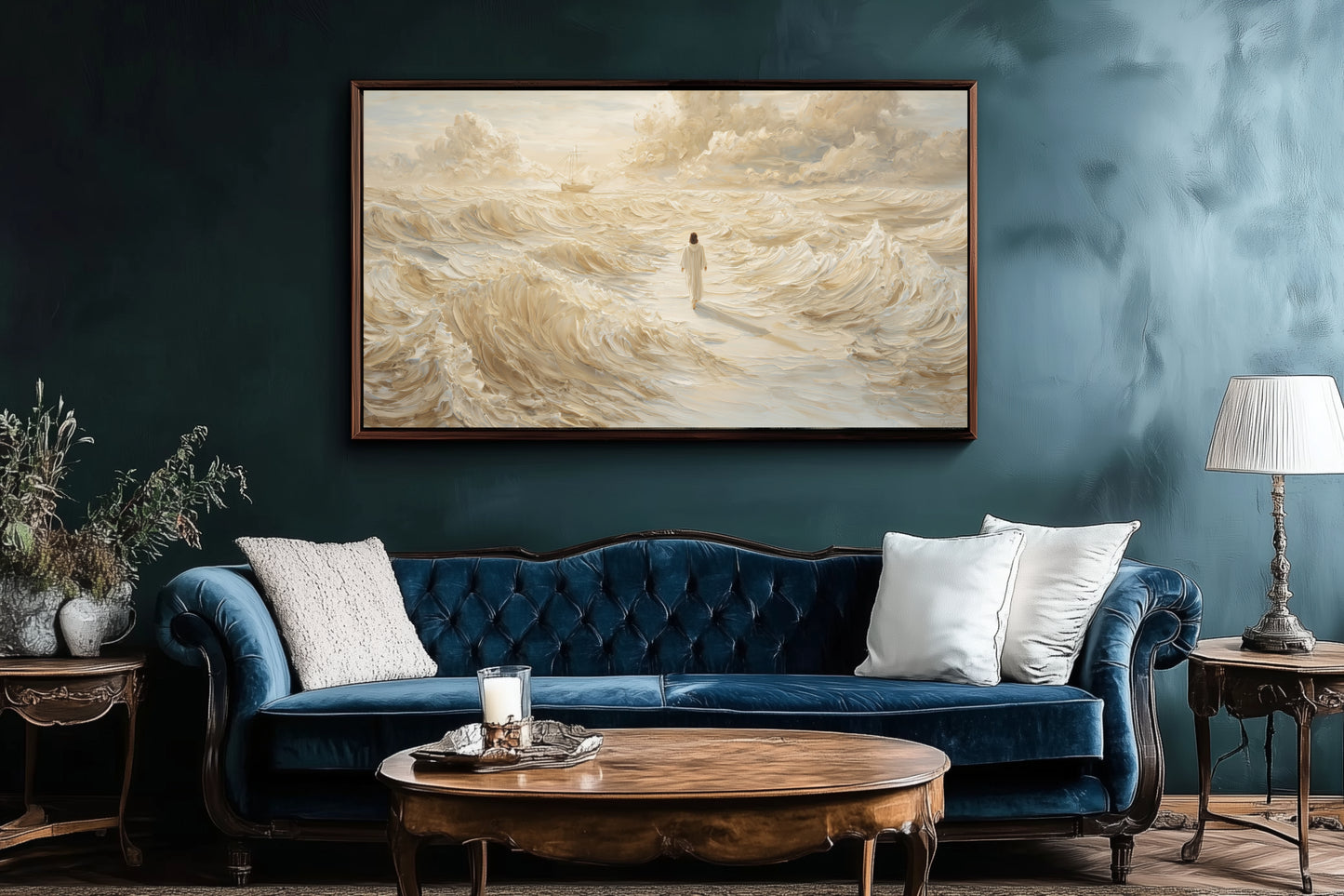 Jesus Walking on Water Beige - Float Frame Canvas