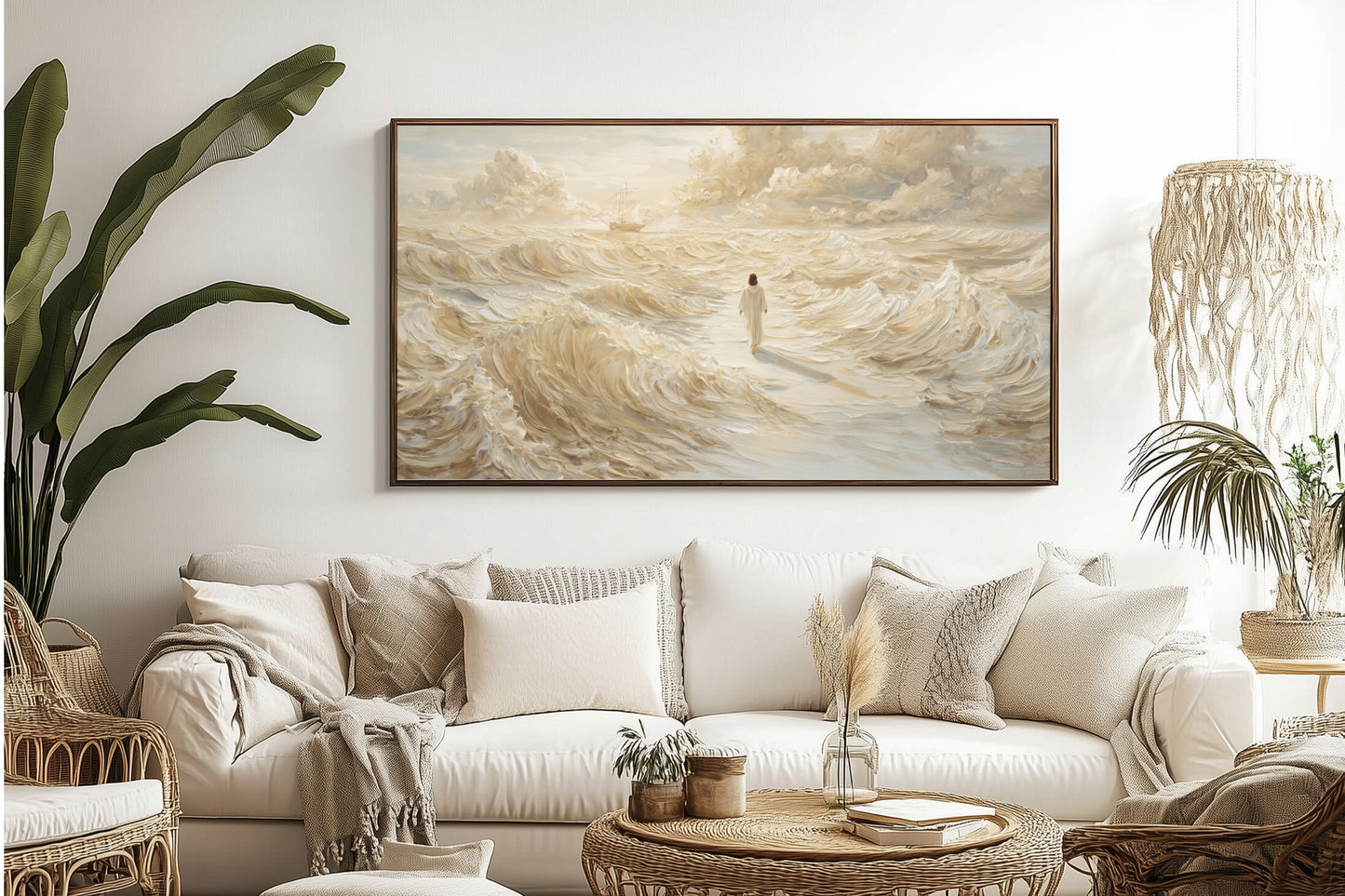 Jesus Walking on Water Beige - Float Frame Canvas