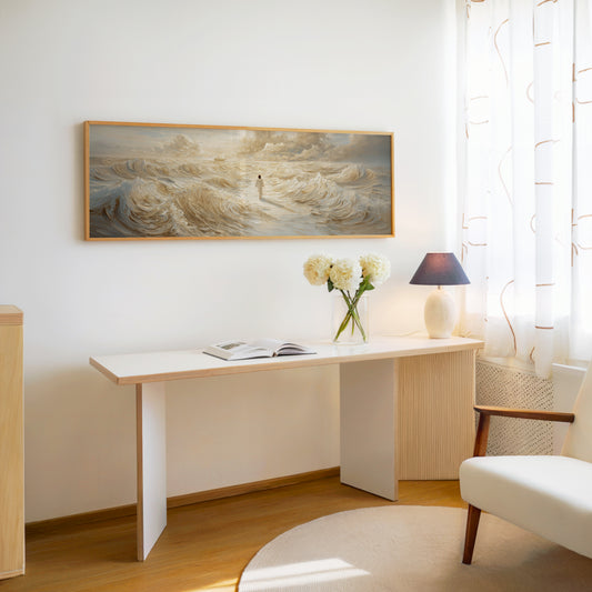 Jesús caminando sobre el agua beige - Lienzo estirado