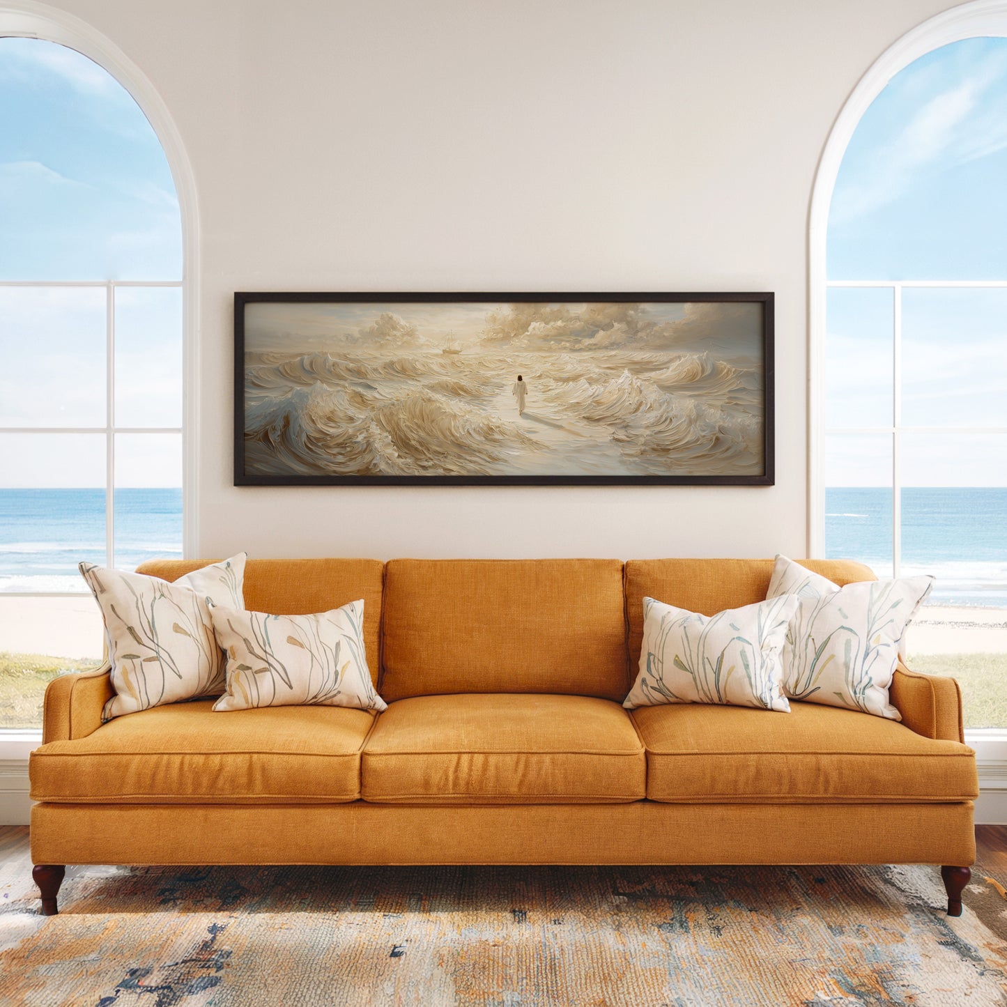 Jesus Walking on Water Beige - Float Frame Canvas