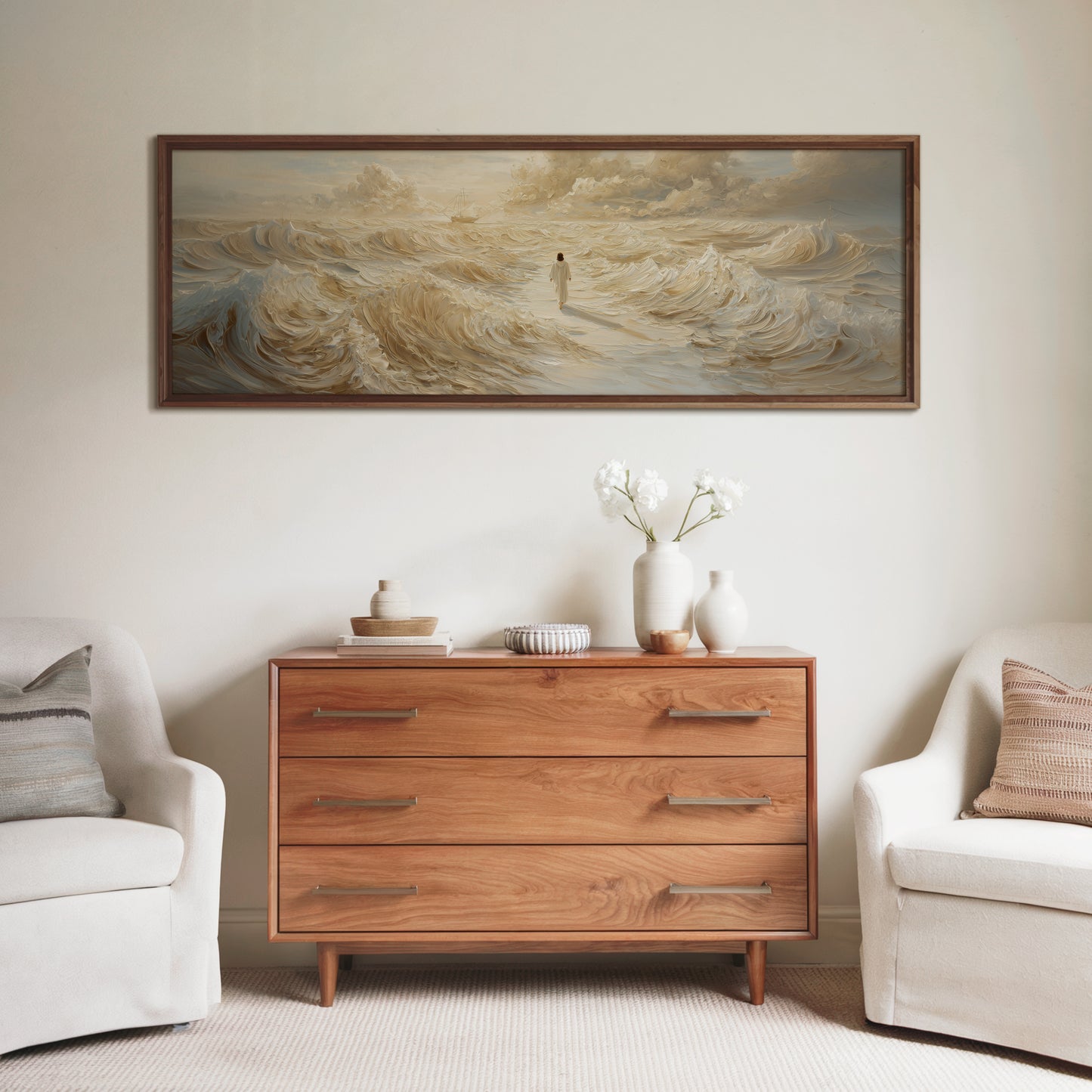 Jesus Walking on Water Beige - Float Frame Canvas