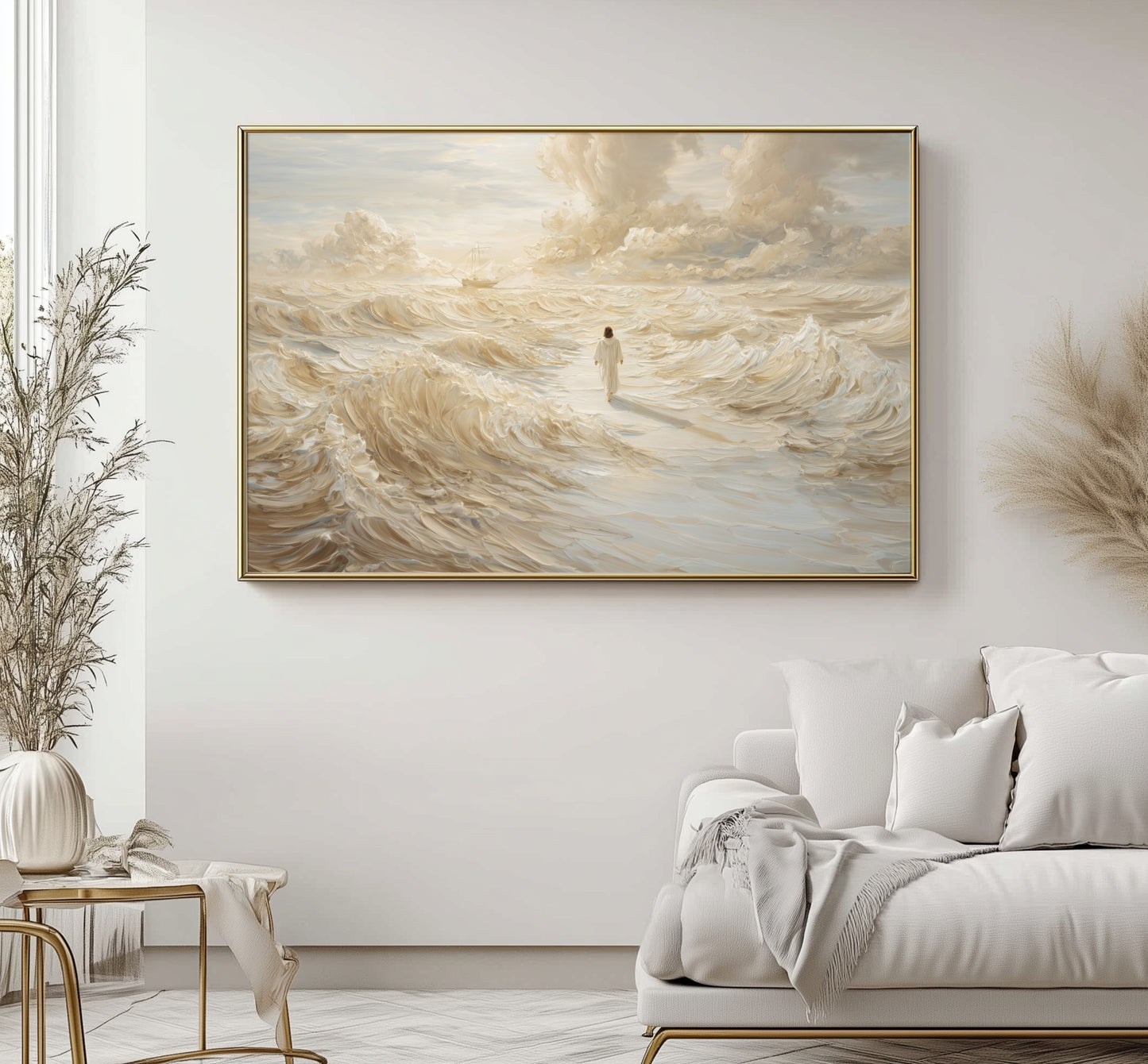 Jesus Walking on Water Beige - Float Frame Canvas