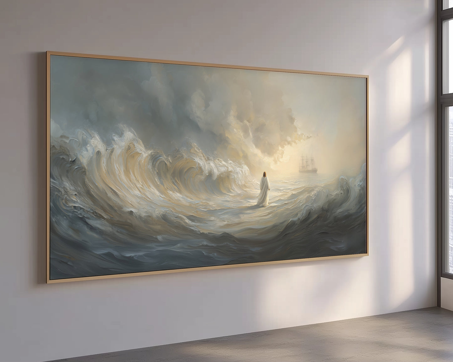 Jesus Walking on Water Scenic Depiction - Float Frame Canvas