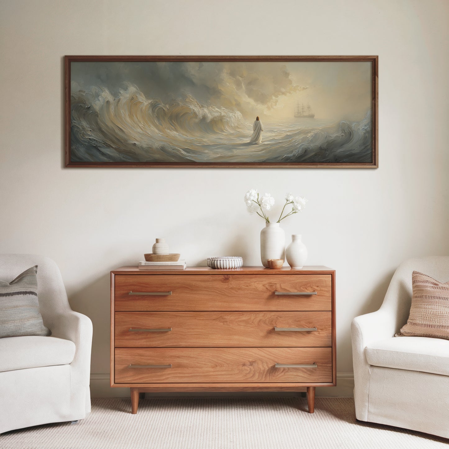 Jesus Walking on Water Scenic Depiction - Float Frame Canvas