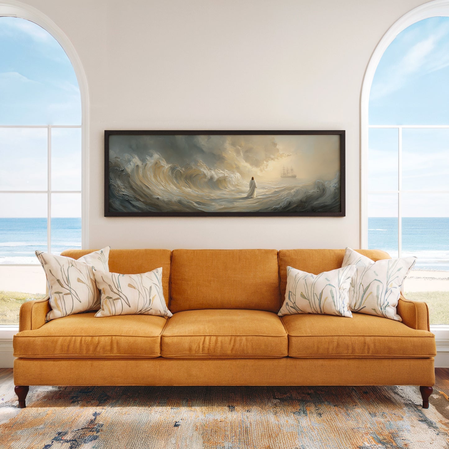 Jesus Walking on Water Scenic Depiction - Float Frame Canvas