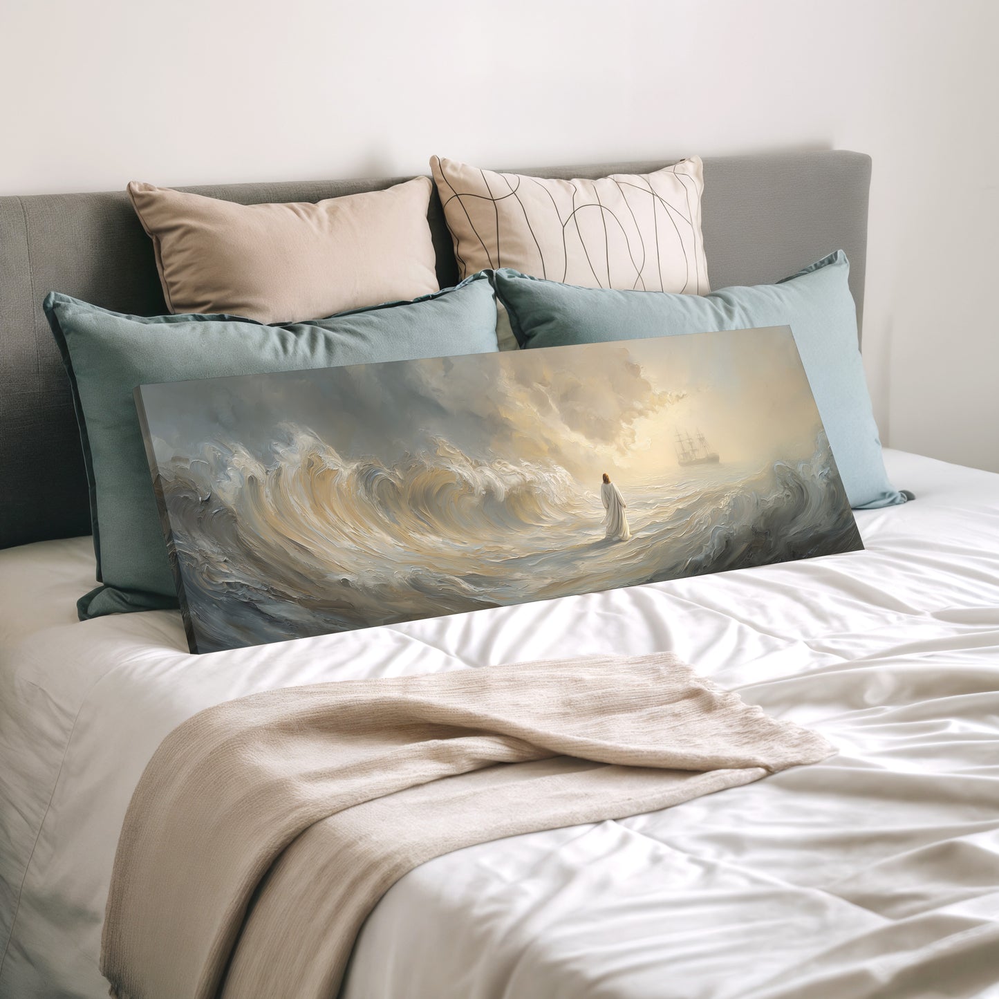 Jesus Walking on Water Scenic Depiction - Stretched Canvas