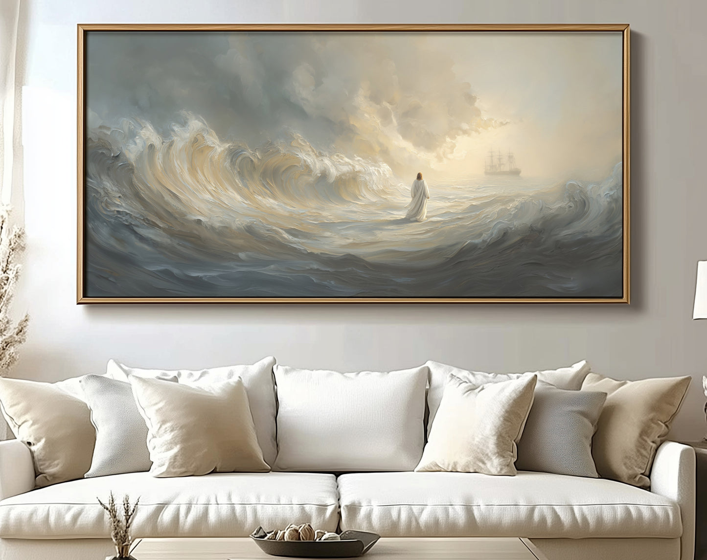 Jesus Walking on Water Scenic Depiction - Float Frame Canvas