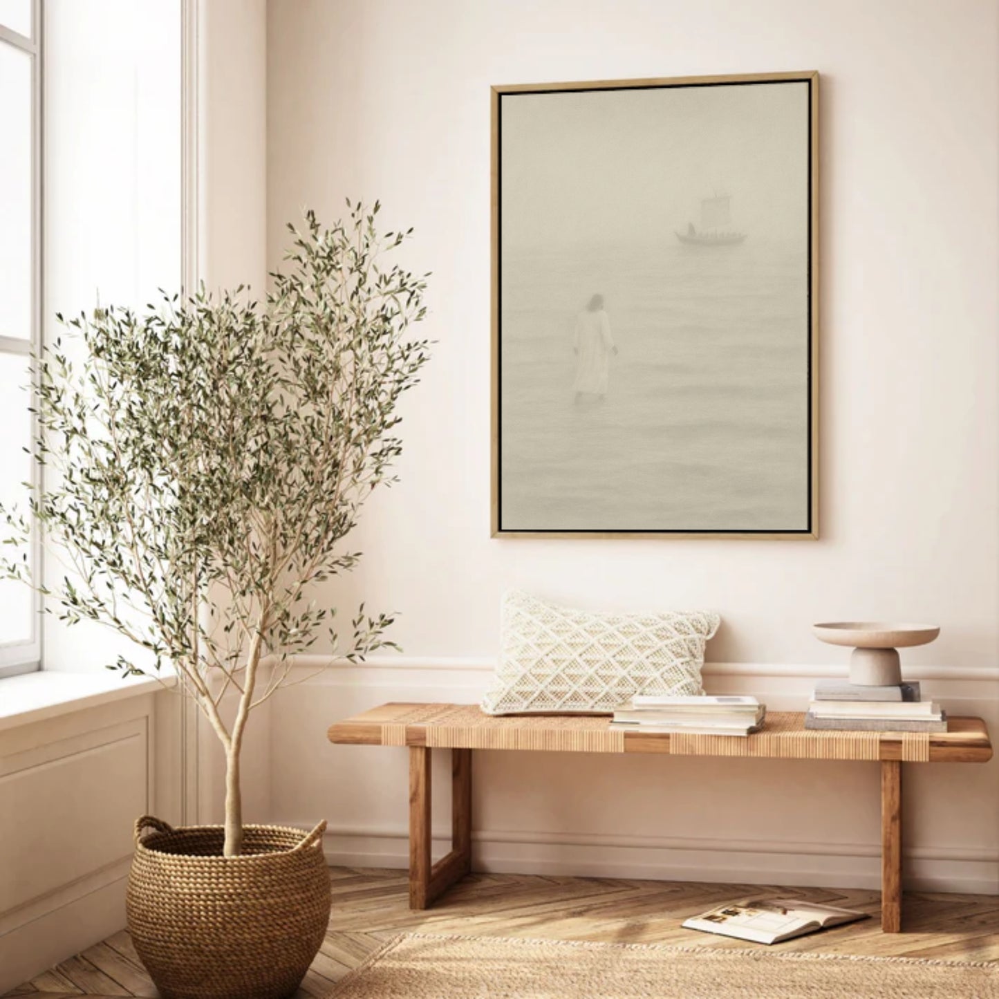 Jesus Walks on Water Vintage Portrait - Float Frame Canvas