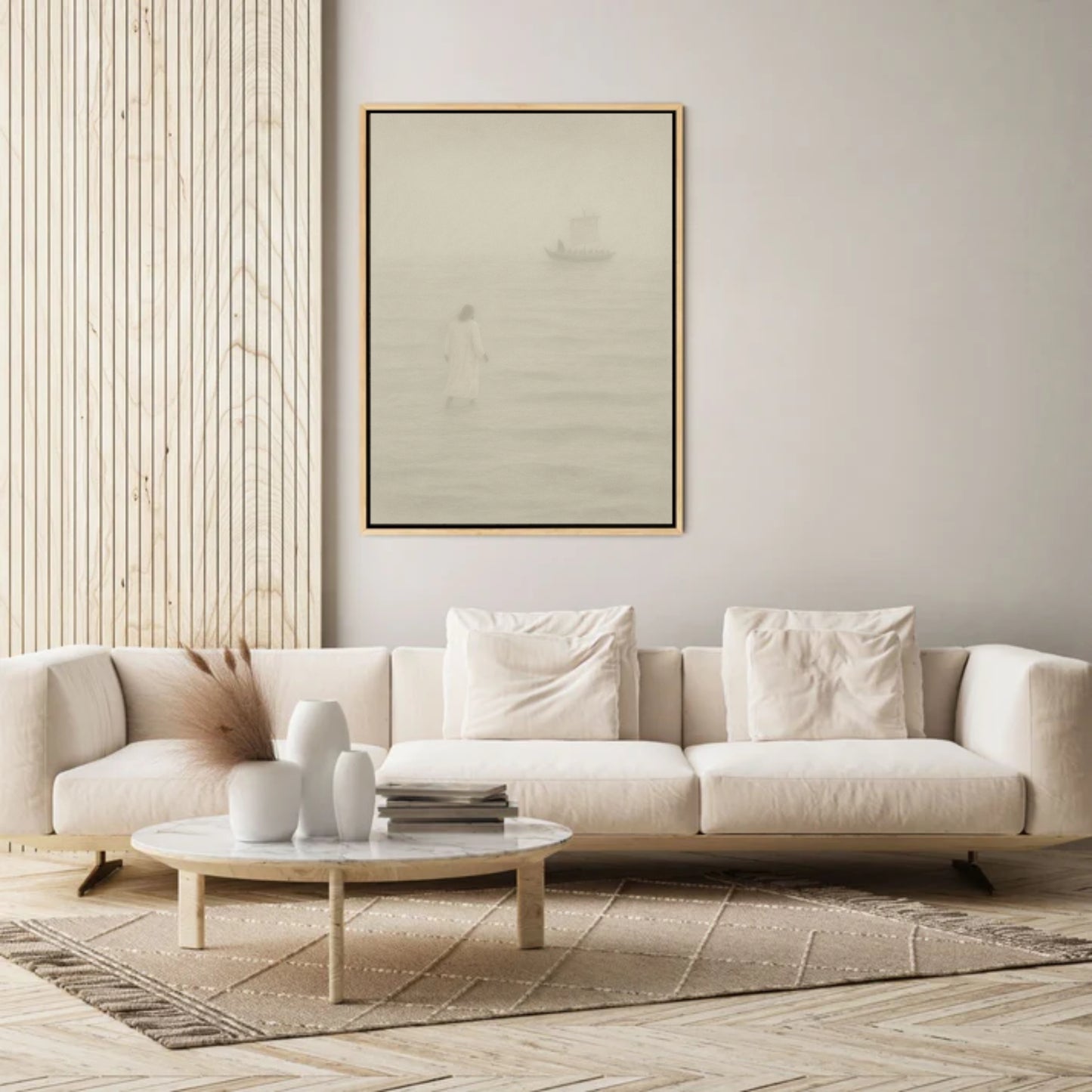 Jesus Walks on Water Vintage Portrait - Float Frame Canvas