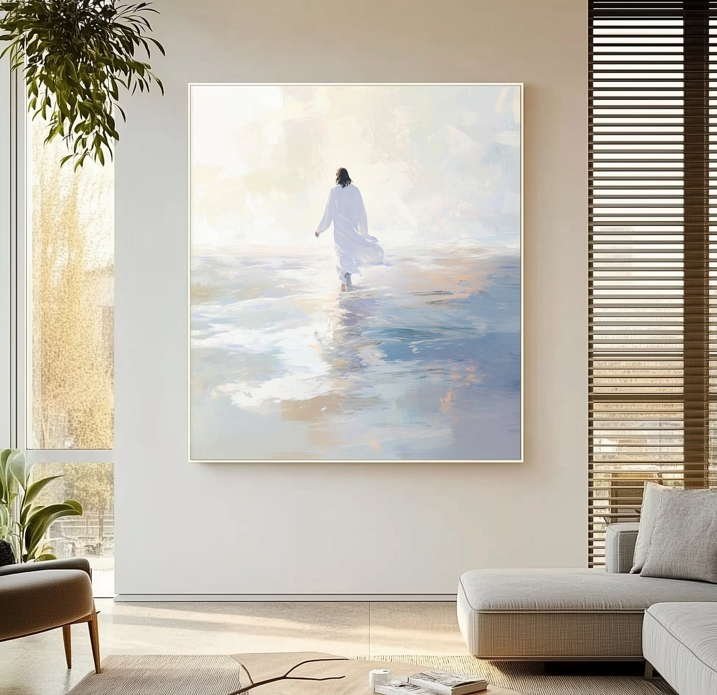 Jesus Walking on Water Blue - Float Frame Canvas