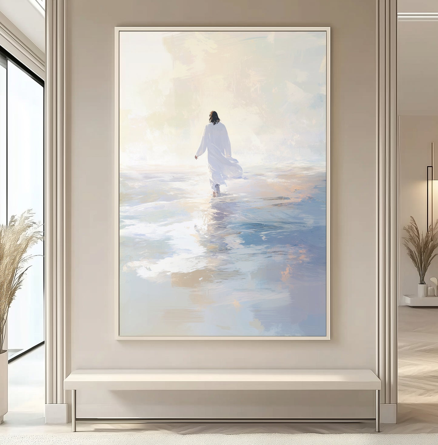 Jesus Walking on Water Blue - Float Frame Canvas