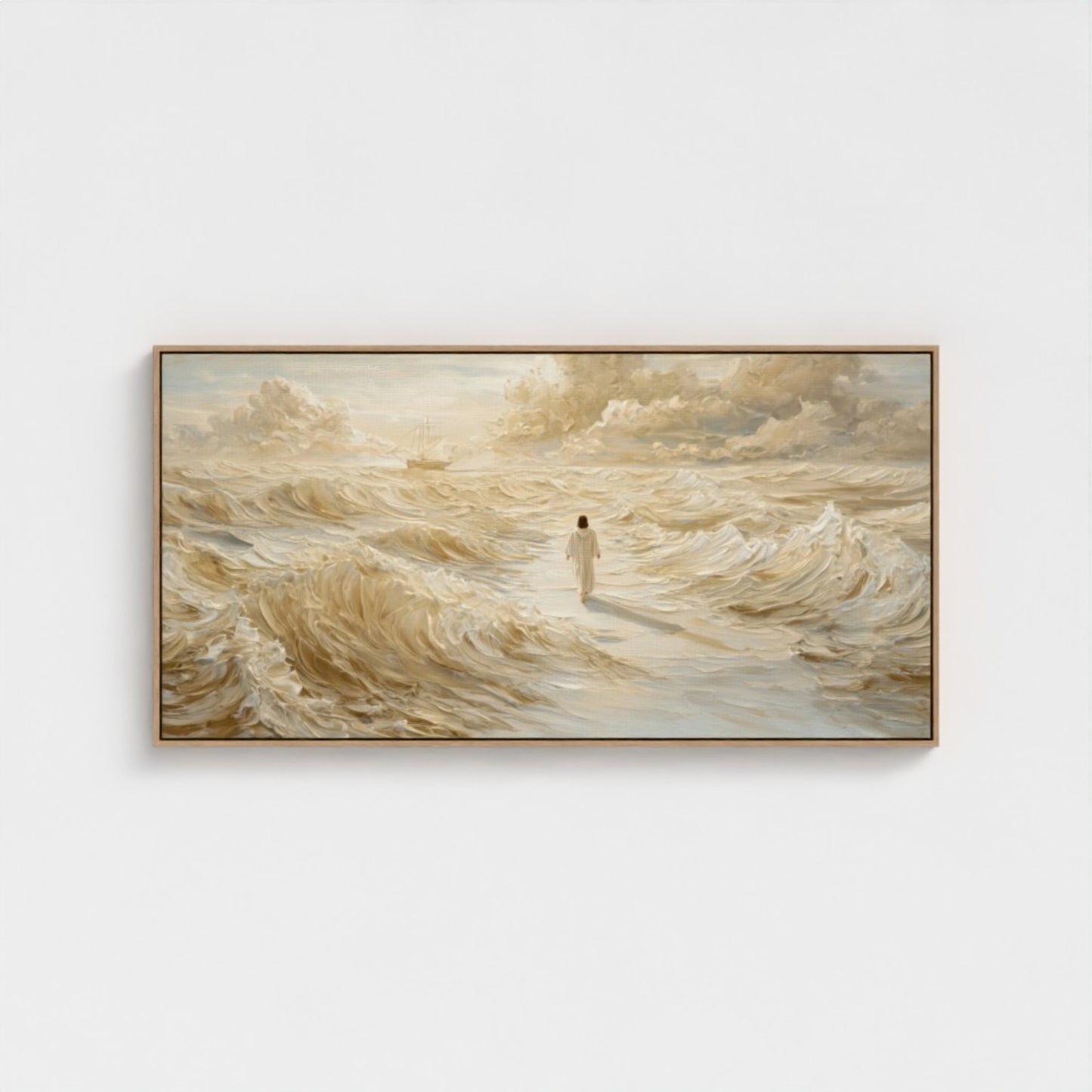 Jesus Walking on Water Beige - Float Frame Canvas