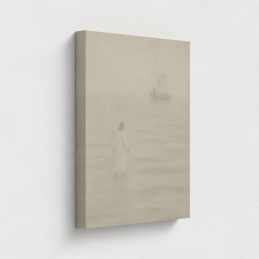 Jesus Walks on Water Vintage Portrait - Stretched Canvas