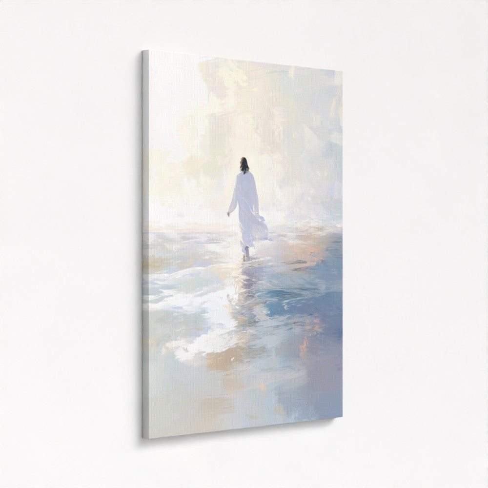 Jesus Walking on Water Blue - Stretched Canvas