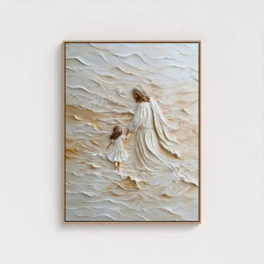 Jesus walking with little girl Abstract - Float Frame Canvas
