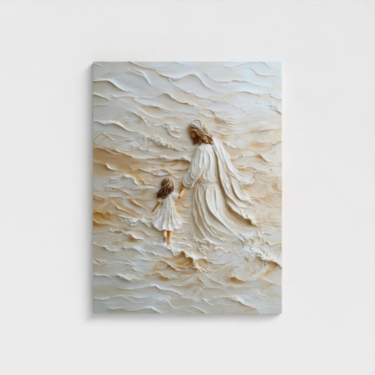 Jesus walking with little girl Abstract - Stretched Canvas