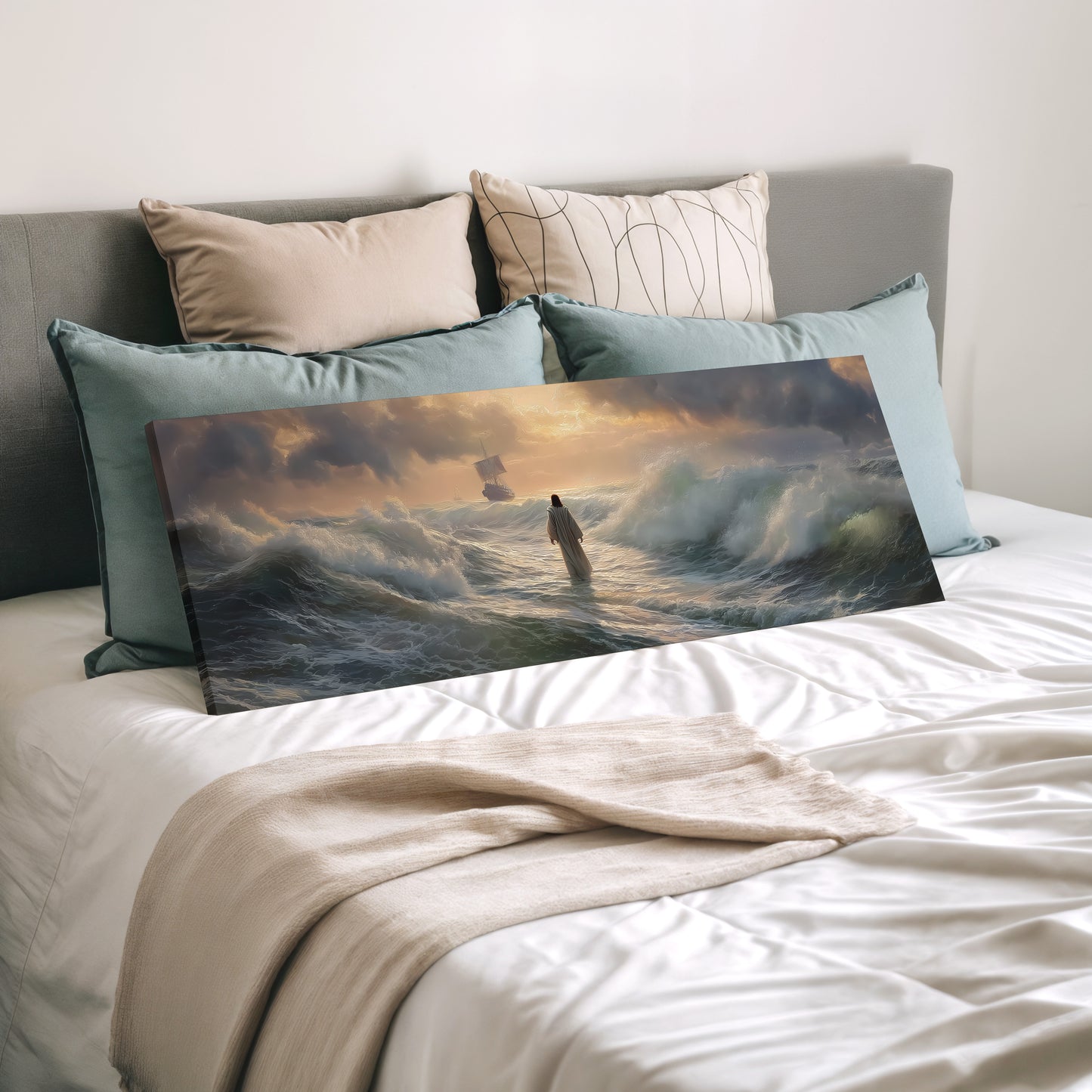 Jesus walks on water Bible Story - Float Frame Canvas