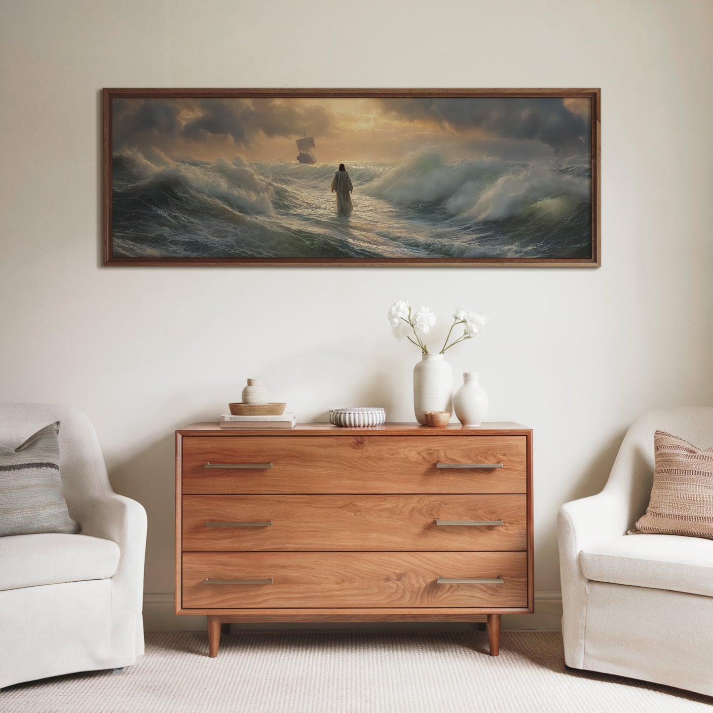 Jesus walks on water Bible Story - Float Frame Canvas