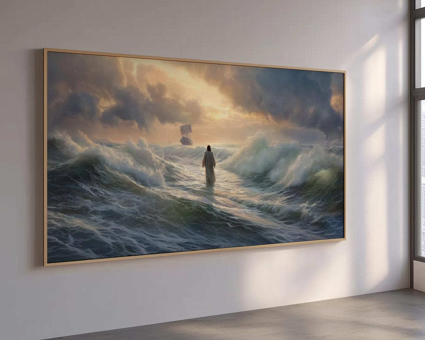 Jesus walks on water Bible Story - Float Frame Canvas