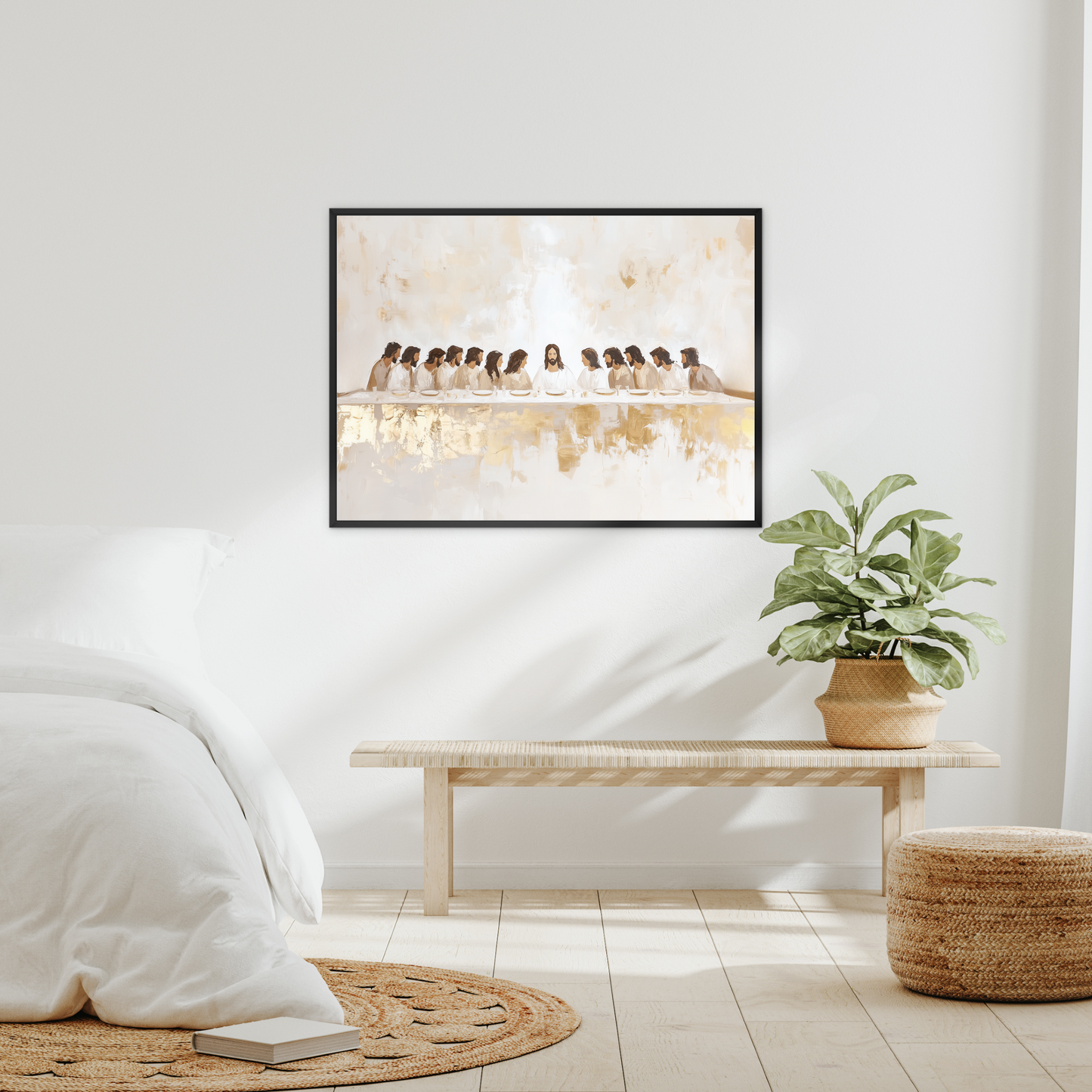 La Última Cena Abstracto Dorado - Lienzo con Marco Flotante