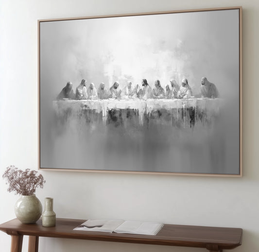 Letztes Abendmahl Schwarz/Weiß - Float Frame Canvas