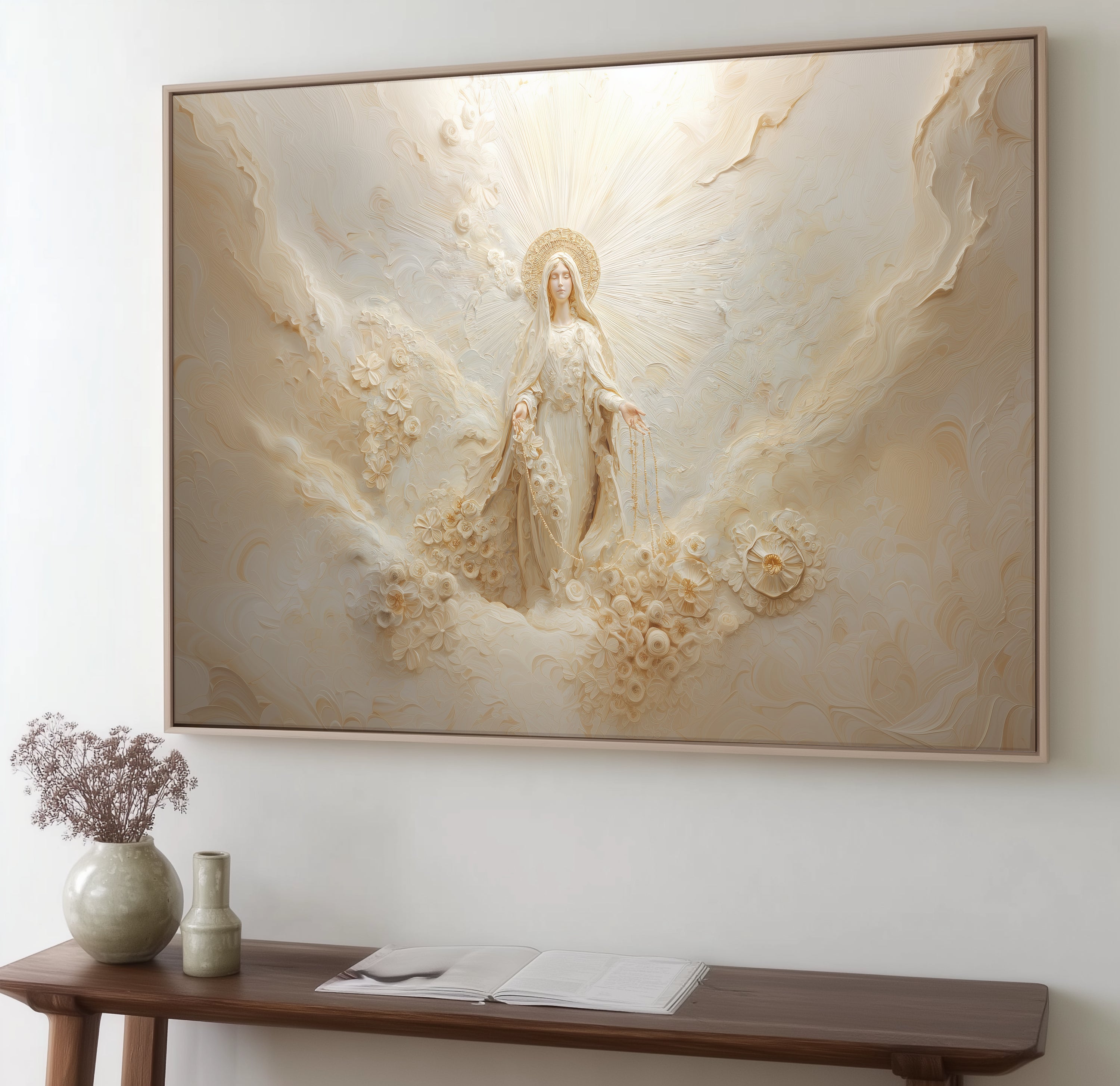Our Lady Virgin Mary of the Rosary - Float Frame Canvas - Religious Art ...
