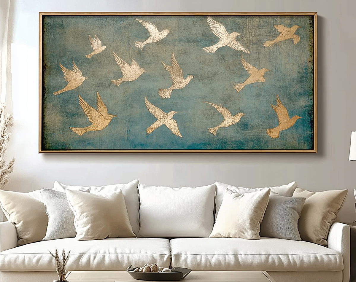 PSALM 91 Wall Decor - Gold Birds Art - Stretched Canvas