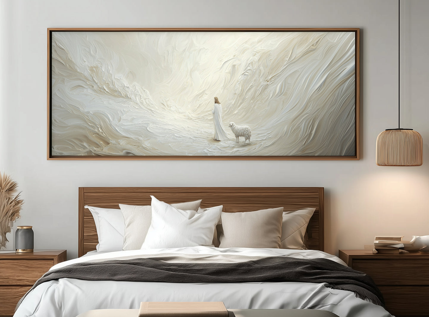 Parábola de la oveja perdida - Lienzo con marco flotante