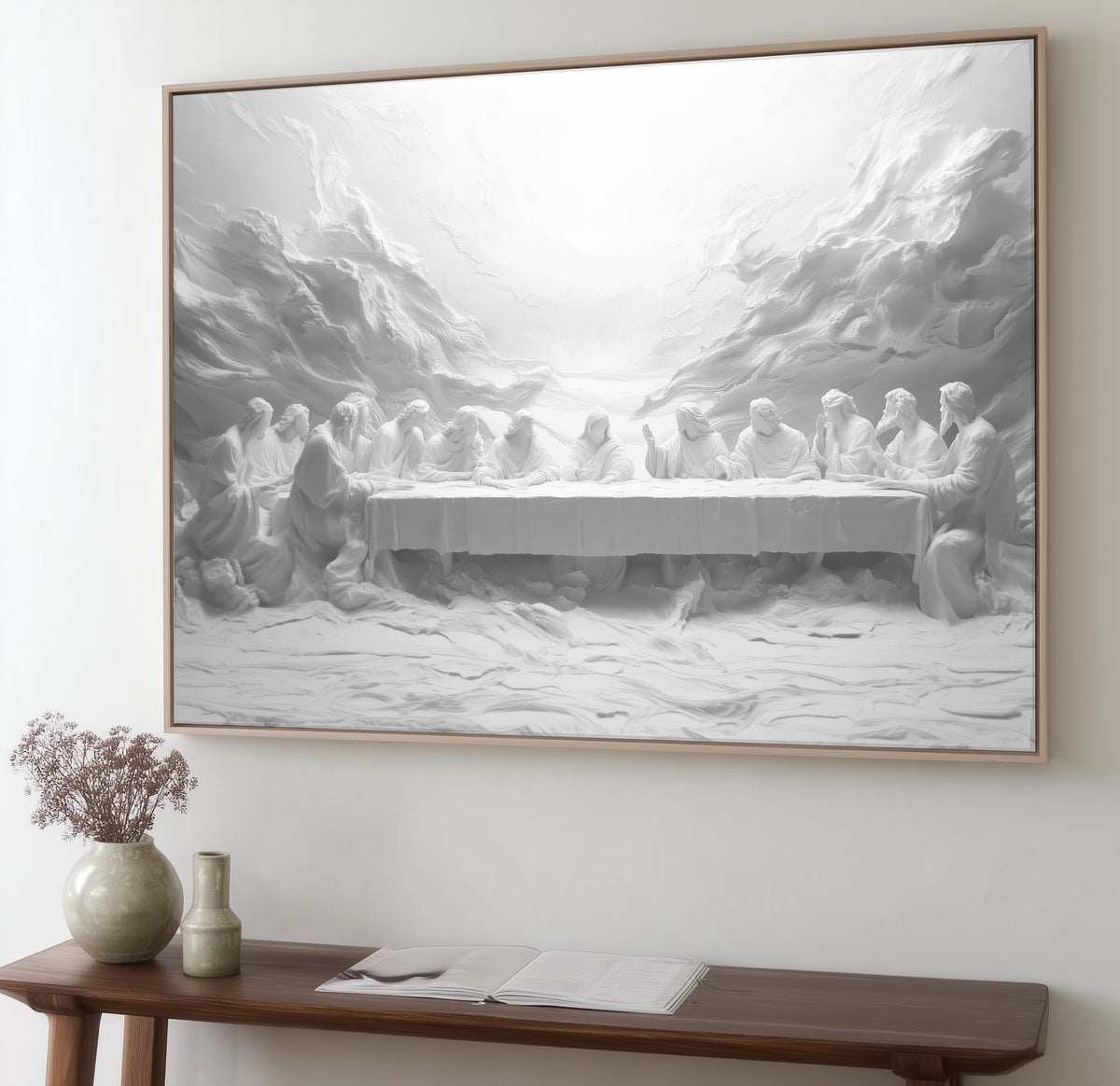 La Última Cena de Jesús en blanco y negro - Lienzo estirado