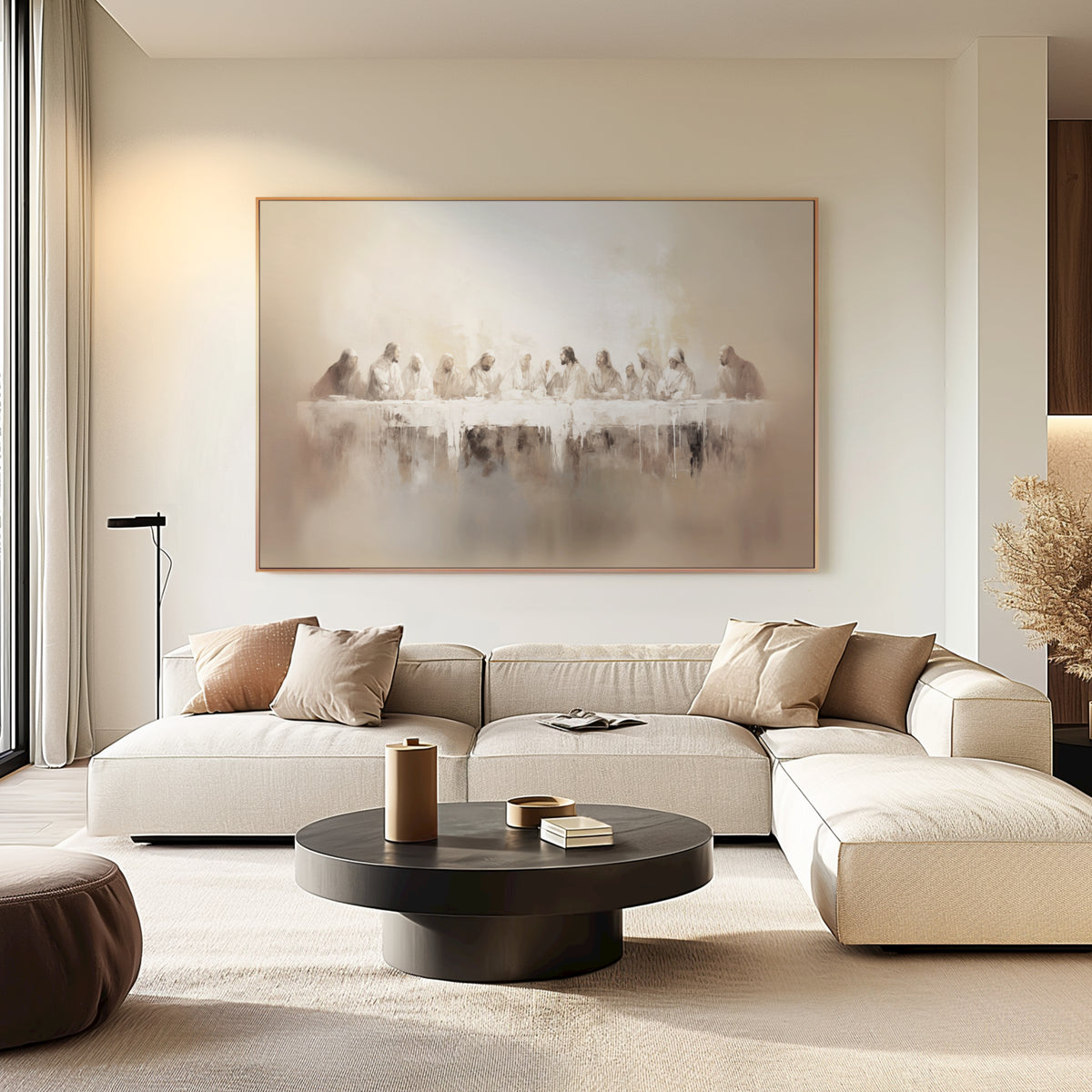 Last Supper Abstract, Neutral Christian Wall Art - Stretched Canvas