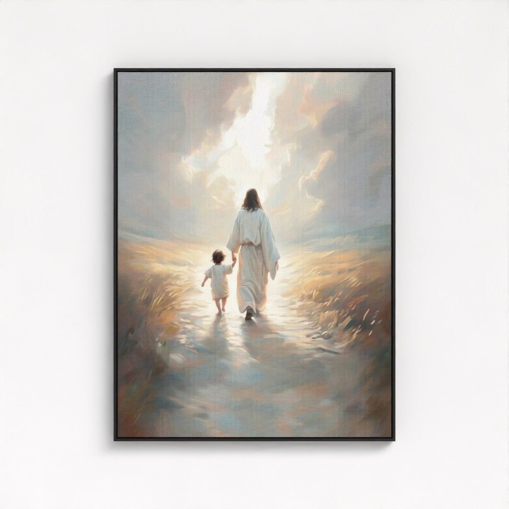Caminando con Jesús - Lienzo con marco flotante