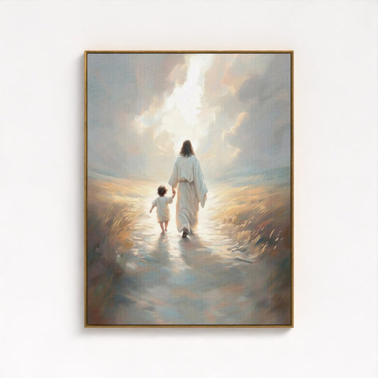 Caminando con Jesús - Lienzo con marco flotante