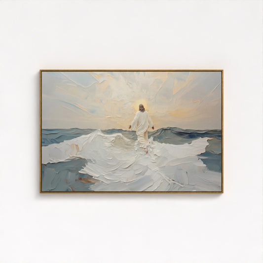 Jesús caminando sobre el agua - Lienzo con marco flotante