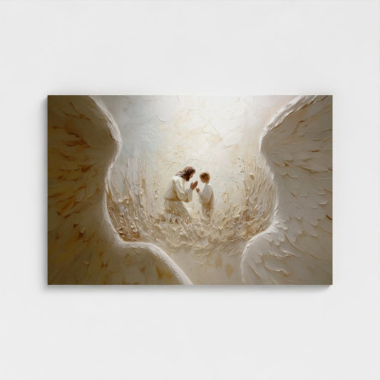 Alas de ángel y Jesús orando (abstracto) - Lienzo estirado