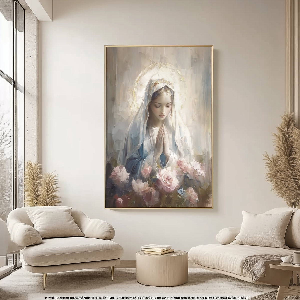 Blessed Virgin Mary Madonna and Roses - Float Frame Canvas