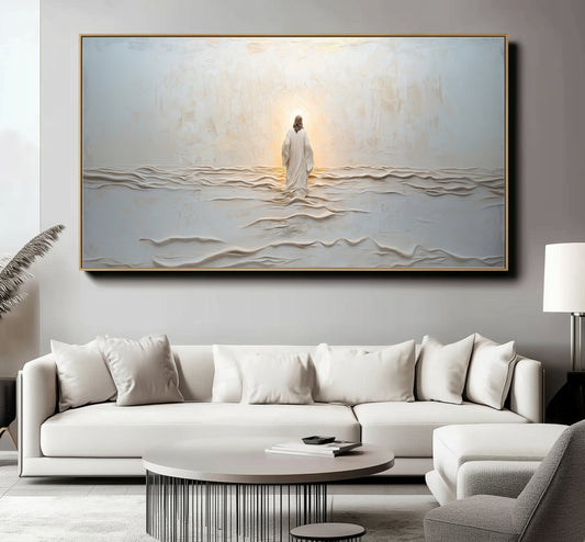 Jesús caminando sobre el agua - Lienzo con marco flotante