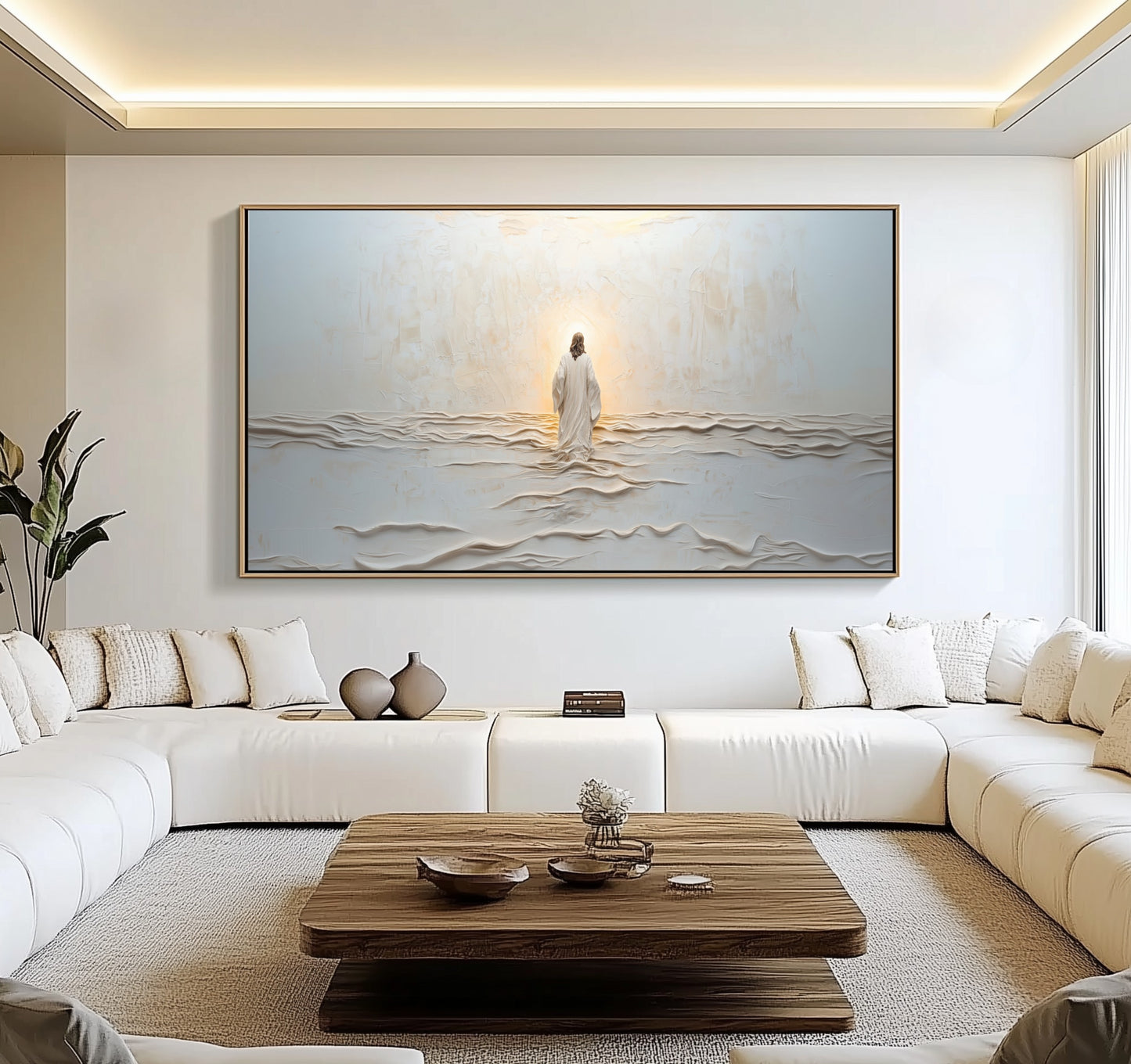 Jesús caminando sobre el agua - Lienzo con marco flotante