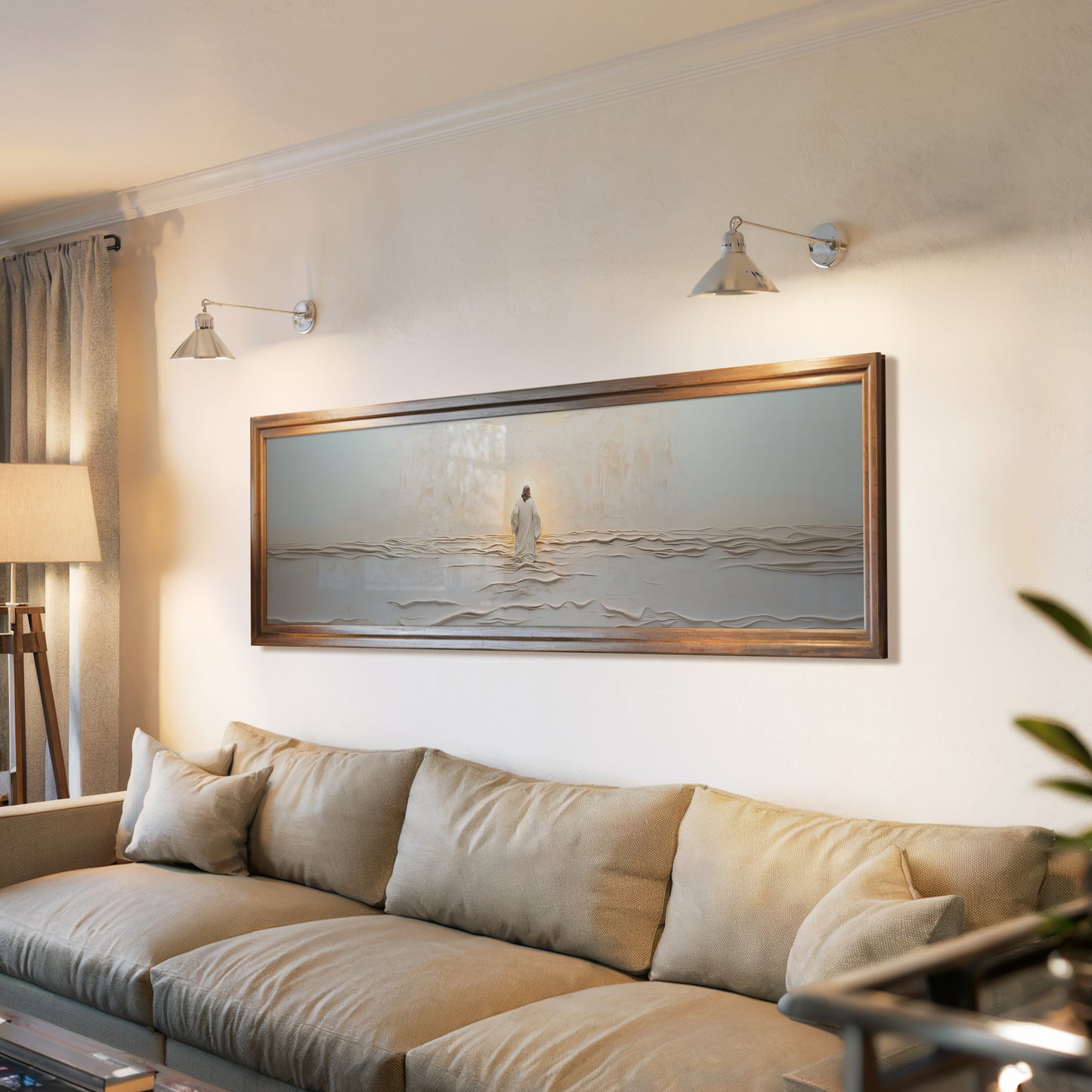 Jesús caminando sobre el agua - Lienzo con marco flotante