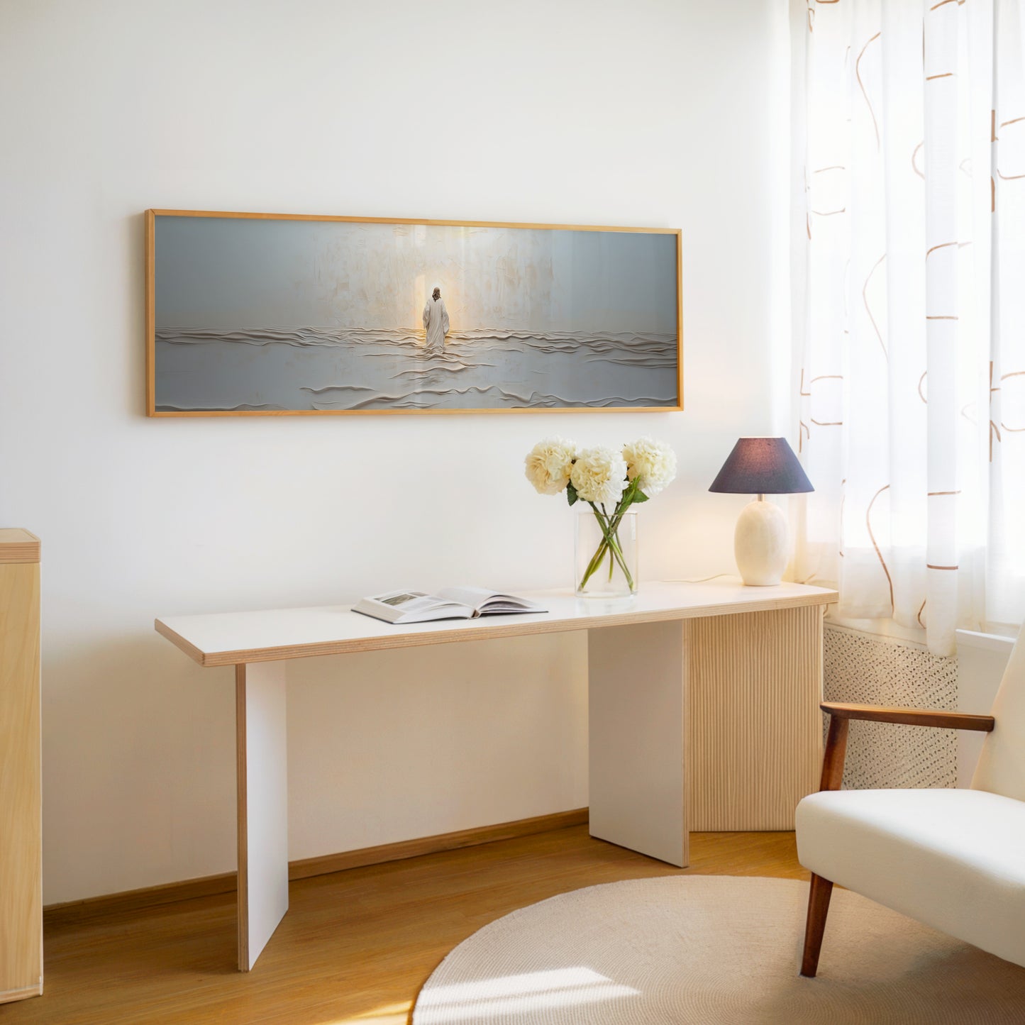 Jesús caminando sobre el agua - Lienzo con marco flotante